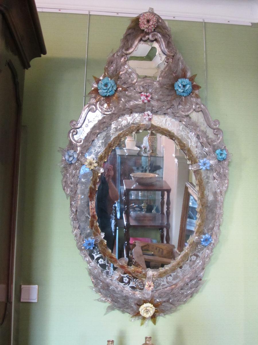 Grand miroir en verre de Venise XIX