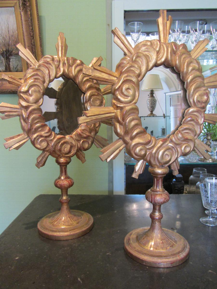 Paire reliquaires en bois doré d'époque Louis XVI transformés en miroirs.  H:0m70